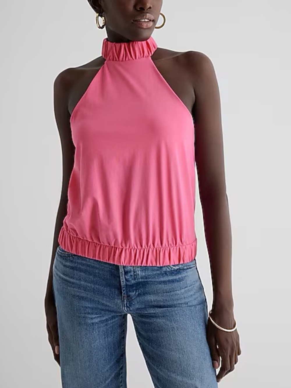 NWT Express Halter Neck Neon Pink Elastic Tank sz Medium
